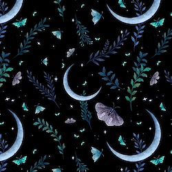 Black - Crescent Moons with Butterflies